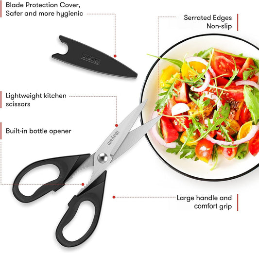 iBayam 2 Pack All Purpose Kitchen Shears Heavy Duty - Stainless Steel Kitchen Scissors With Protective Sheath, Soft Comfort-Grip Handle, Food & Meat Scissors, Home, Kitchen, Dining Utility Gadgets