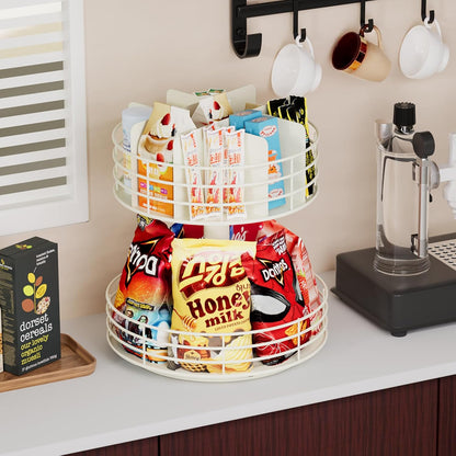 Snack Organizer - Versatile Snack Storage 2 Tier Lazy Susan with Convenient Grab-and-Go Design, Metal Snack Holder for Home, Office, Breakroom, 11.85" L x 11.85" W x 13.3" H (Matte Black)