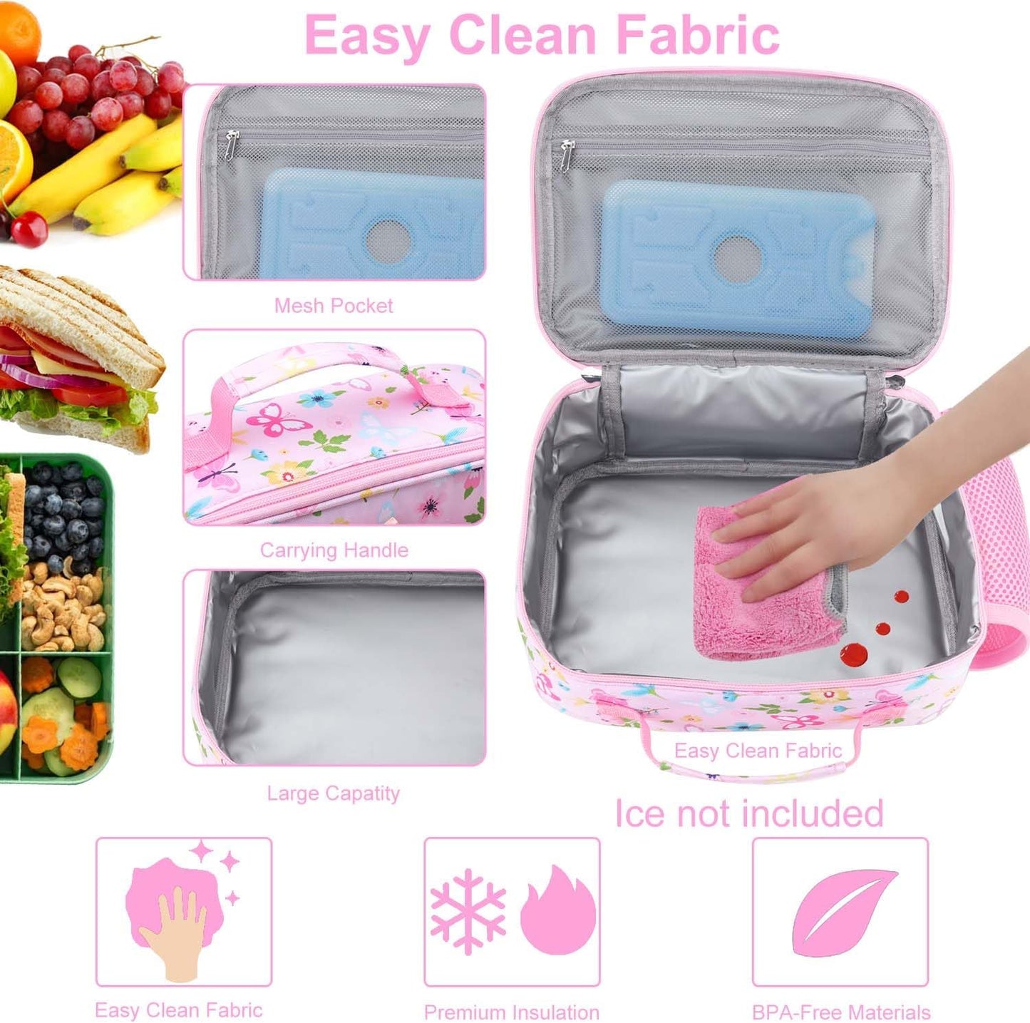 RHCPFOVR Kids Lunch Bag - Insulated Lunch Box for Boys Girls,Washable Lunch Bag and Reusable Toddler Leak-proof Lunchbox for School and Daycare - Colors B