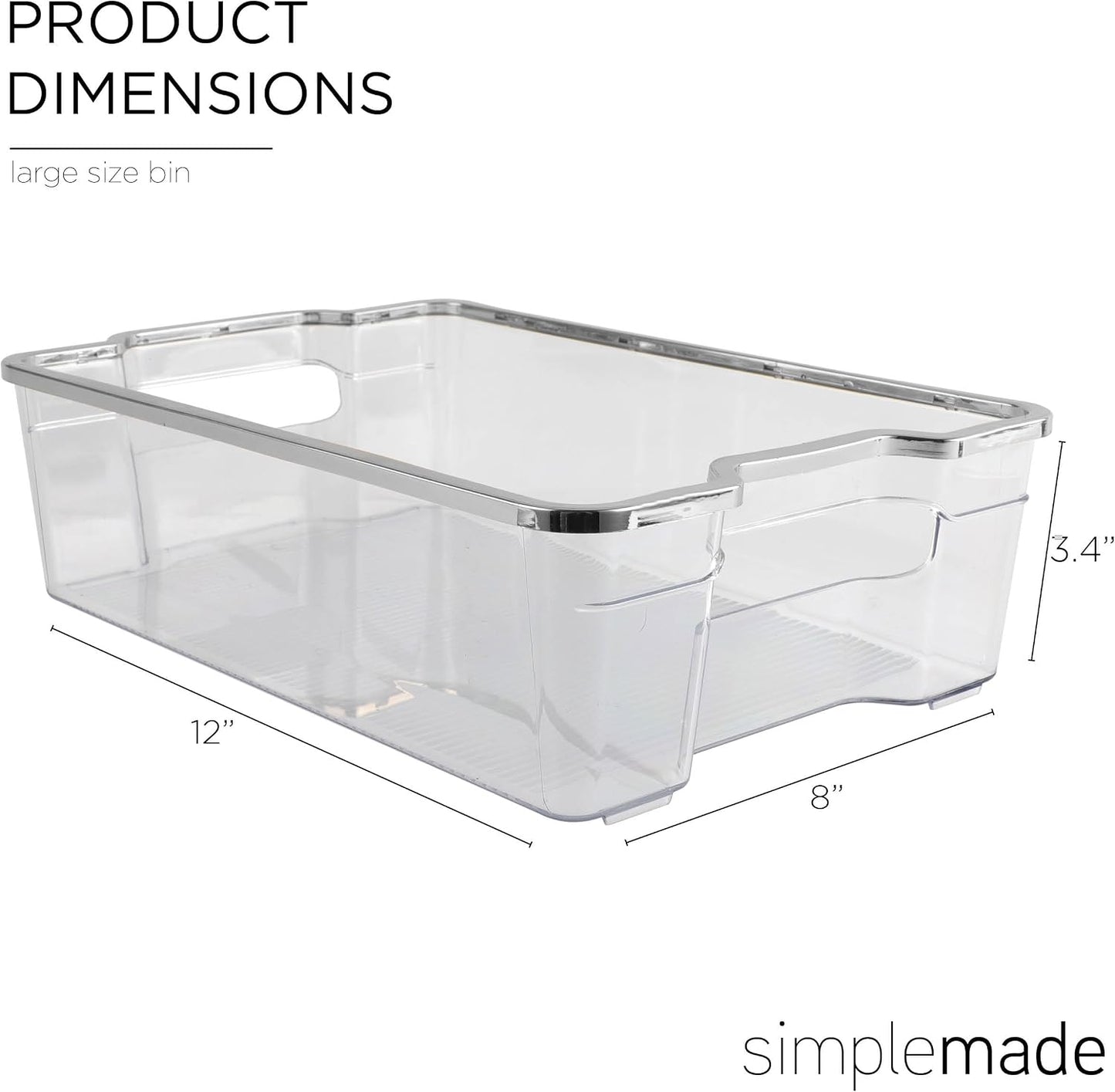 SIMPLEMADE Clear Refrigerator Organizer Bins - Clear Bins for Fridge, Containers for Fridge and Freezer, Multipurpose Storage for Kitchen, Office, Bathroom, Pack of 3 (Design 2)