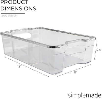 SIMPLEMADE Clear Refrigerator Organizer Bins - Clear Bins for Fridge, Containers for Fridge and Freezer, Multipurpose Storage for Kitchen, Office, Bathroom, Pack of 3 (Design 2)
