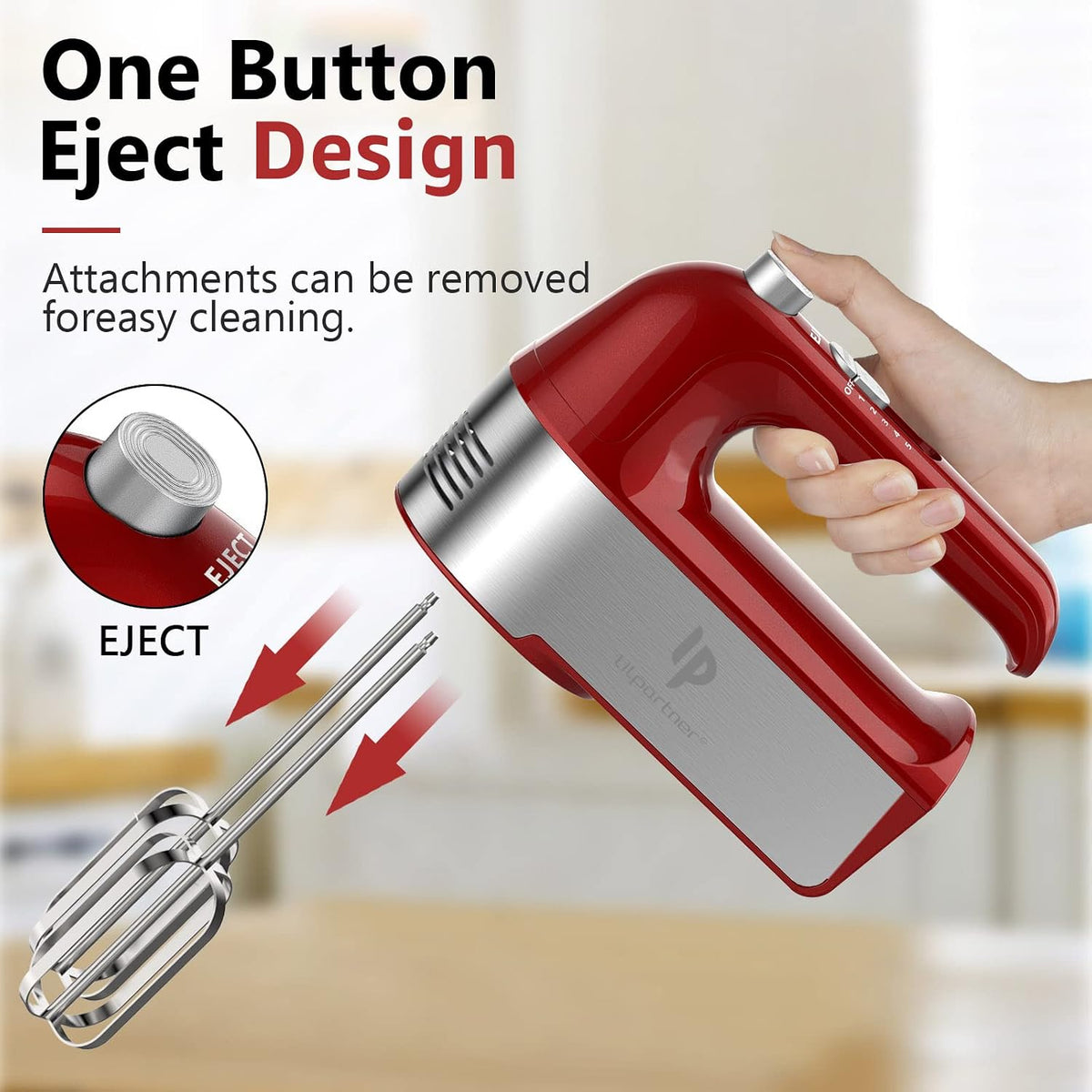 Hand Mixer Electric, 450W Kitchen Mixers with Scale Cup Storage Case, Turbo Boost/Self-Control Speed + 5 Speed + Eject Button + 5 Stainless Steel Accessories, For Easy Whipping Dough, Cream, Black