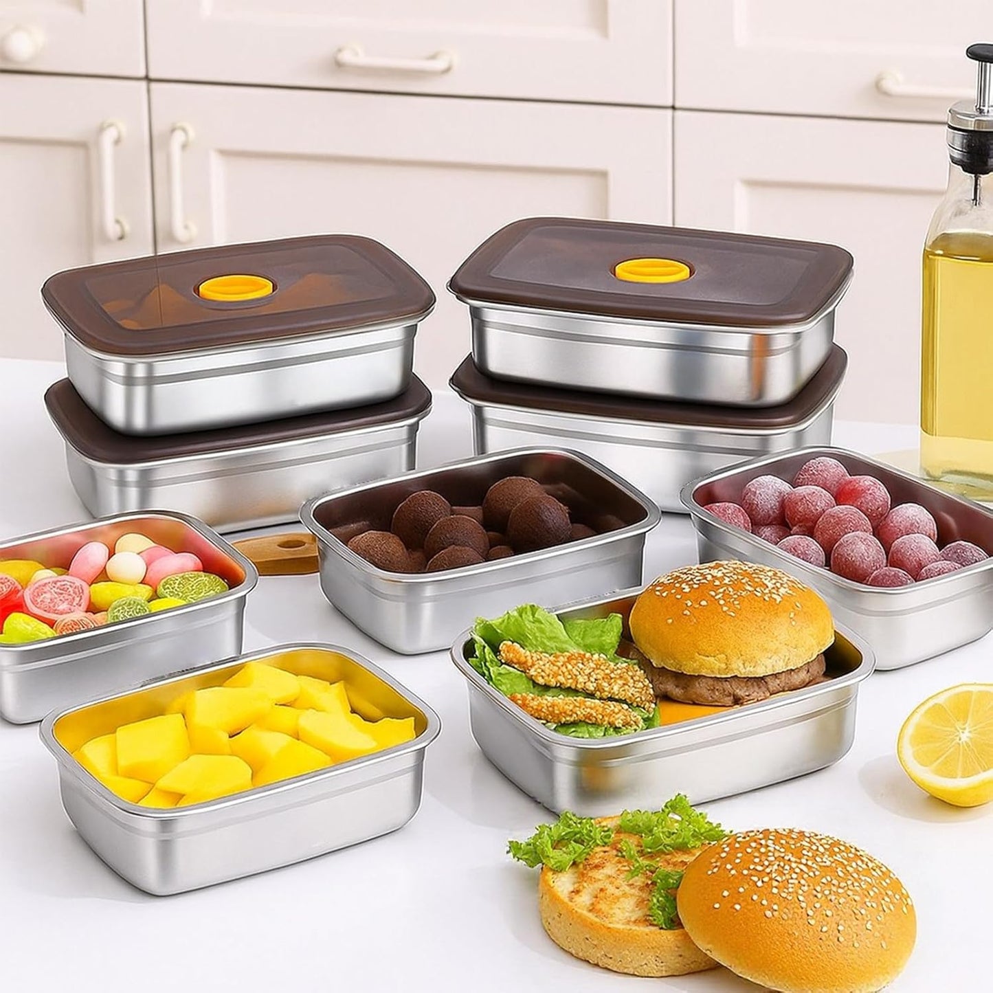 10 Pack Stainless Steel Food Storage Containers with Airtight Leak-Proof Lids, 34oz Reusable Meal Prep Lunch Boxes, Freezer & Dishwasher Safe Metal Containers for Leftovers & Snacks