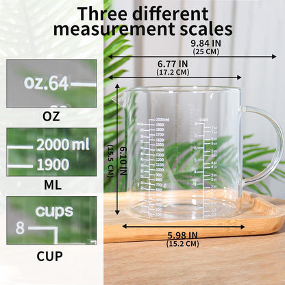 77L 3 Pack Glass Measuring Cup Set (1 1/4, 2 & 4 Cup) [Insulated handle, V-Shaped Spout], High Borosilicate Liquid Glass Measure Cup for Kitchen, Easy To Read, Dishwasher, Freezer, and Microwave Safe