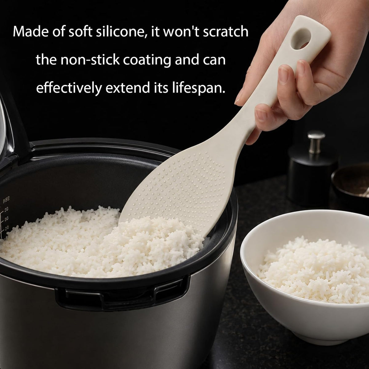 2 Pcs Silicone Rice Paddle Standing Rice Scooper Silicone Rices Ladle White Non-Stick Rices Paddle Scooper Easy To Clean Heat Resistant Anti-scalding RiceScooper Serving Spoons for Kitchen