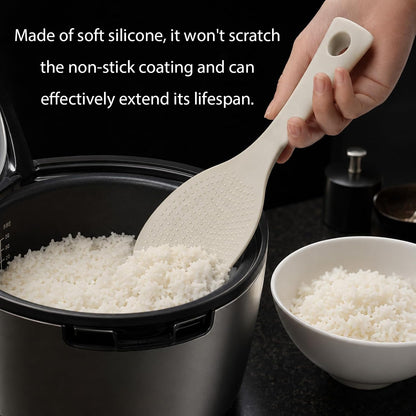 2 Pcs Silicone Rice Paddle Standing Rice Scooper Silicone Rices Ladle White Non-Stick Rices Paddle Scooper Easy To Clean Heat Resistant Anti-scalding RiceScooper Serving Spoons for Kitchen