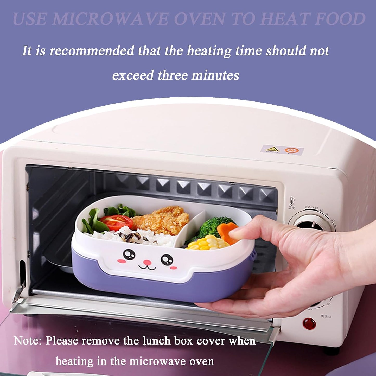 Cute Bento Box, with Cutlery Set Portable Lunch Box, 700ML Leak-proof 2 Compartment Lunch Container, Reusable Snack Box, Microwave/Dishwasher/Freezer Safe, BPA Free, Snack Container (Purple)