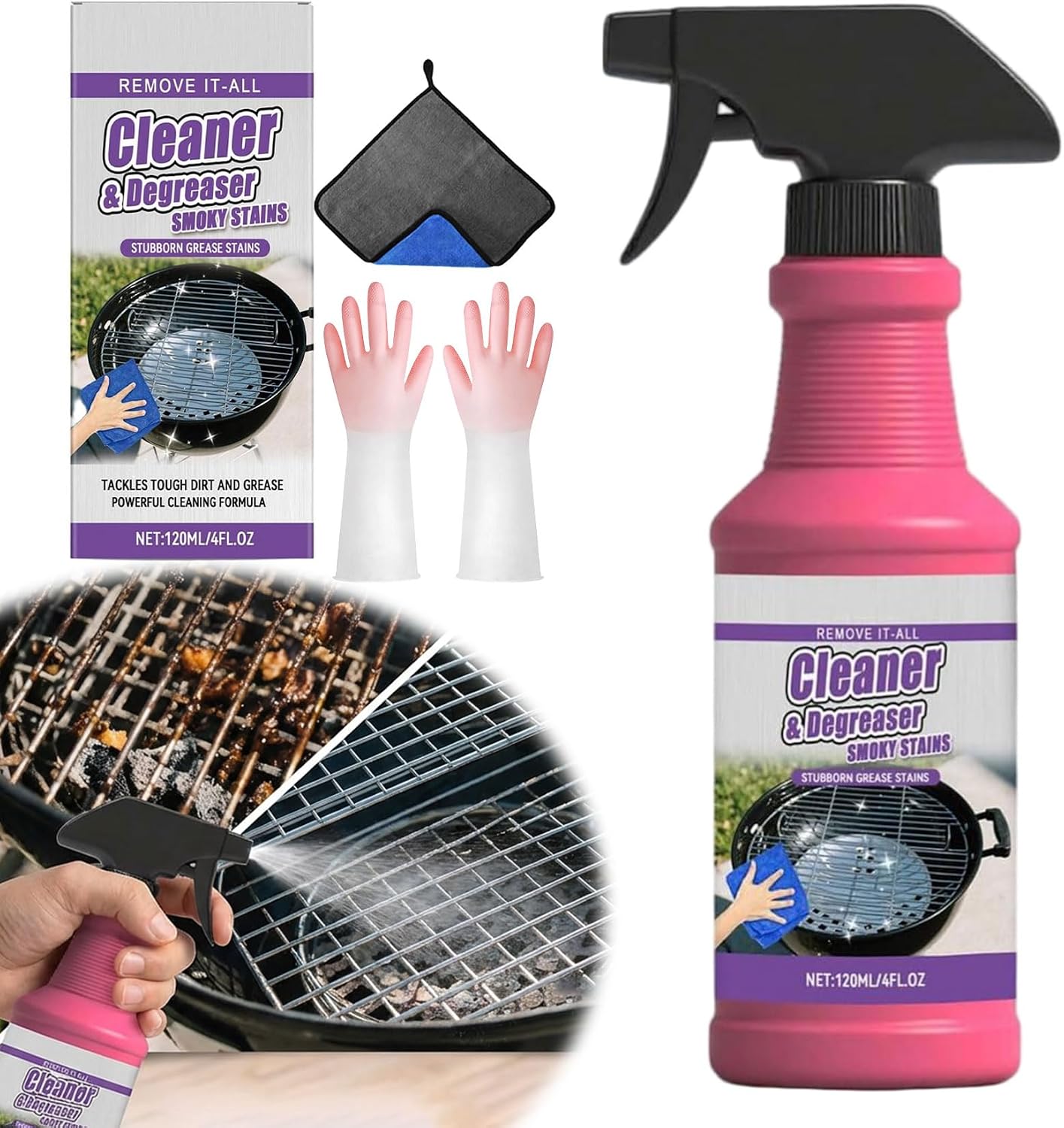 Fast-Acting Heavy-Duty Grill Degreaser Spray, Bbq Grill Cleaner,Grill Cleaner For Outdoor Grills, All Purpose Heavy Duty Cleaner for Burnt Food & Grease