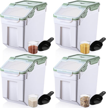 Sunnyray 4 Pcs 55 lbs Grain Rice Storage Container Flour Bin with Wheels Cup Leak Proof Pet Food Storage Boxes Seal Locking Lid Plastic Rice Containers Set for Cereal Flour Cat Dog Food (Blue)