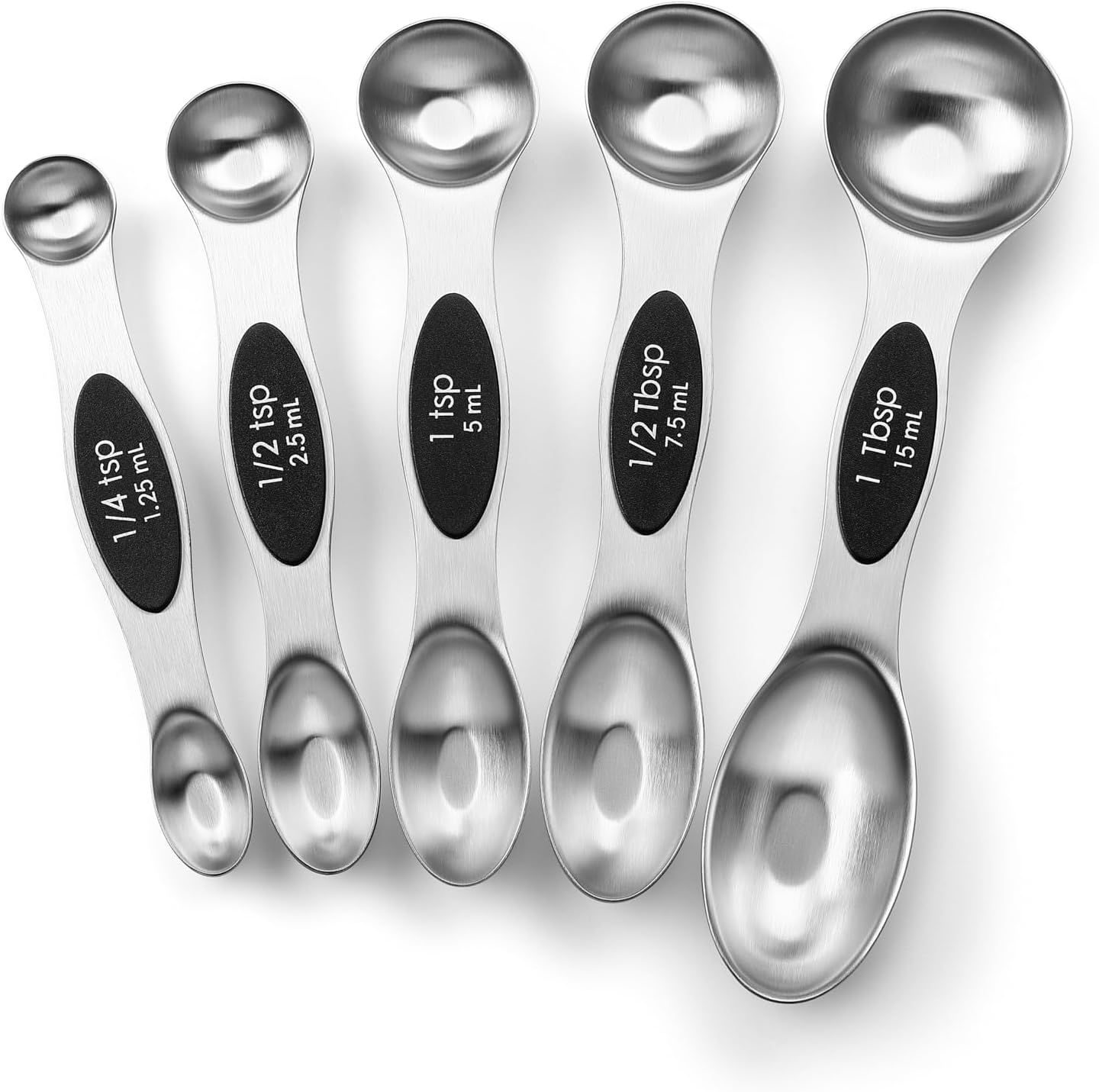 Spring Chef Magnetic Measuring Cups & Spoons Set, Patented, Strong N45 Magnets, Heavy Duty Stainless Steel Fits in Spice Jars for Baking & Cooking, BPA Free, Round Set of 15 with Leveler, Black