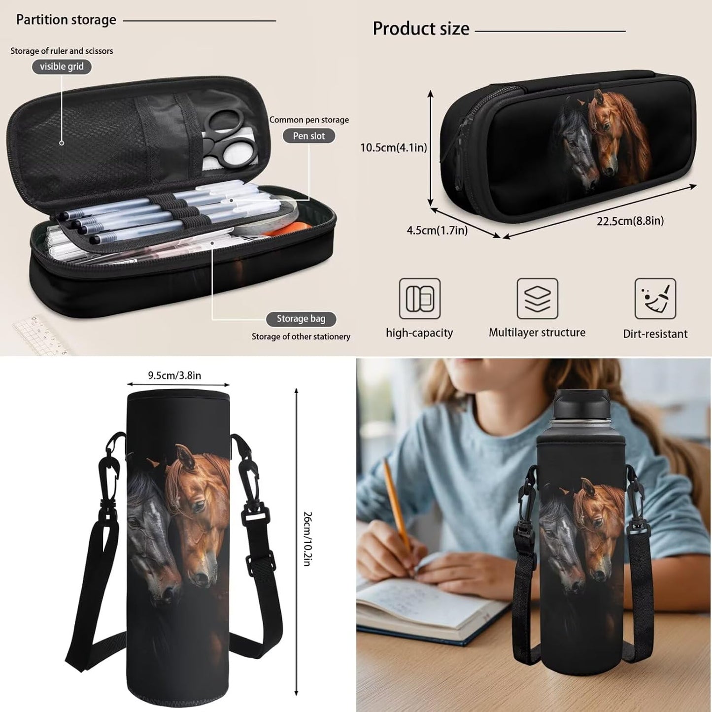 Cute Capybara Pizza Backpack for Girls, 5 Pcs Boys School Bag Set for Kids, 17 Inch Backpacks Lunch Pencil Box Reusable Utensils Case Set for Middle Elementary School, 3rd Grade Backpack