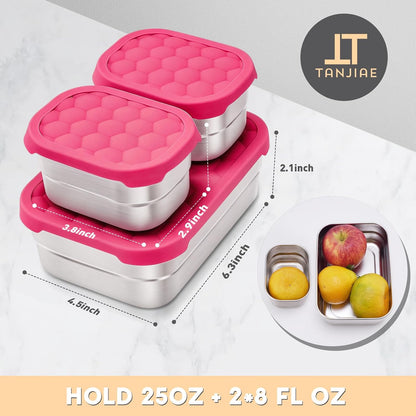 Tanjiae Small (1 CUP) Stainless Steel Snack Containers for Kids | Easy Open Leak Proof Food Containers with Silicone Lids - Perfect Metal Toddler Lunch Box for Daycare and School (8oz)