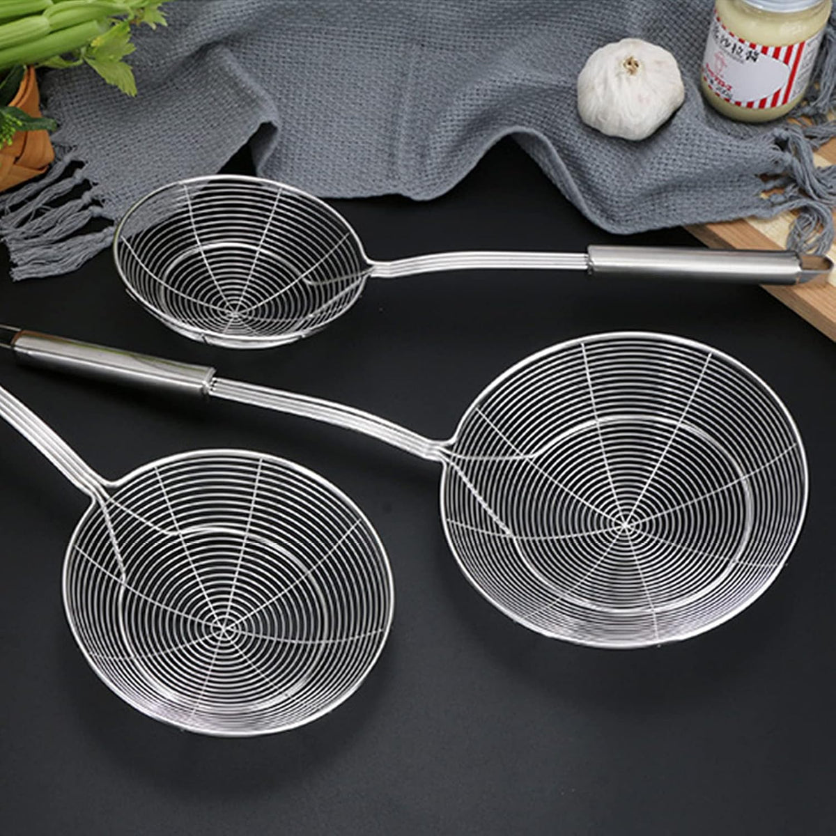 TENTA Kitchen Multi Kitchen Utensil Stainless Steel Cooking Skimmer Slotted Fish Turner Spatula Spoon Colander Drain Water Filter Spoon Hot Pot Scoop Comfortable Grip Design Strainer Ladle for Kitchen