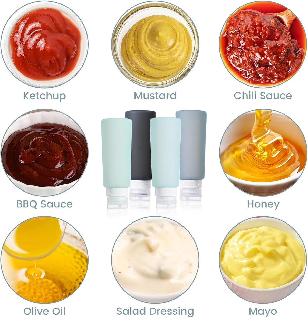 MICEBAY 2 oz Condiment Squeeze Bottles, Leakproof Salad Dressing Container