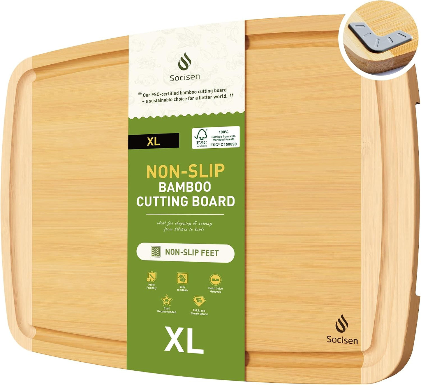 3 Packs Bamboo Cutting Board Set with Non Slip Feet and Over Sink Nice Solid Thick Wood Juice Groove Chopping Board Extra Large Big Small Best Hardwood Kitchen Counter Organic Vegetable