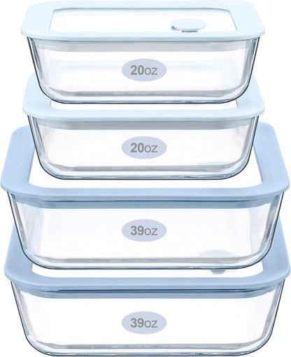 Urban Green Glass Food Container Set with Glass Lid, 5 Pack, Meal Prep Containers with Silicone Framed Airtight Lid, Leakproof, 100% Plastic Free