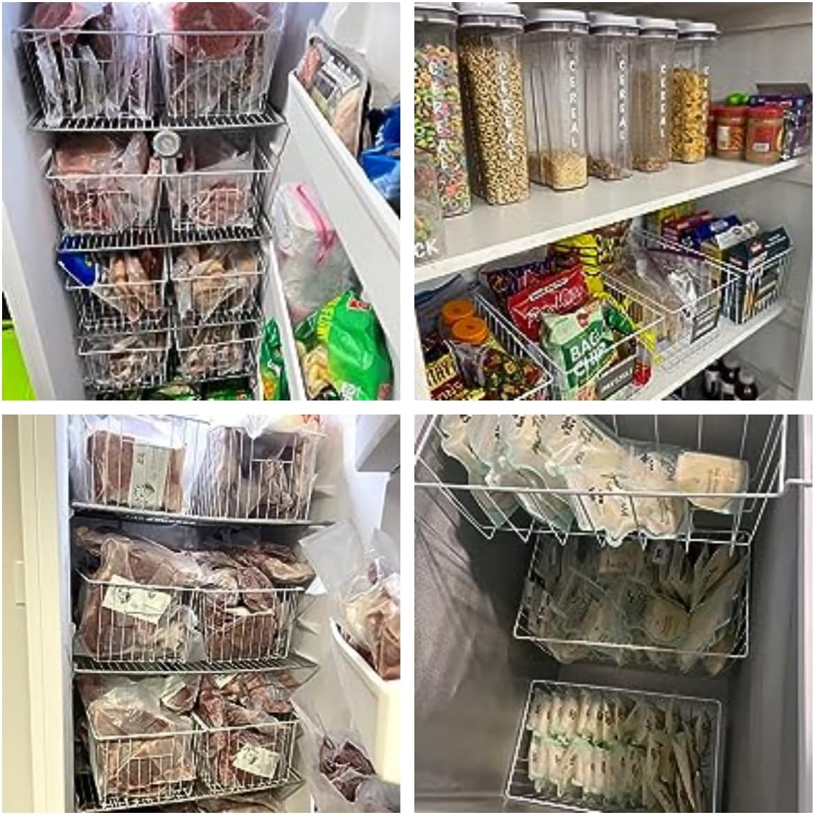 16inch Farmhouse Freezer Wire Baskets Organizer Storage Bins Large Organizer Baskets with Handles for Storage, Office, Kitchen, Pantry, Cabinet, Closets - Set of 6 (White 6)