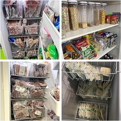 16inch Farmhouse Freezer Wire Baskets Organizer Storage Bins Large Organizer Baskets with Handles for Storage, Office, Kitchen, Pantry, Cabinet, Closets - Set of 6 (White 6)