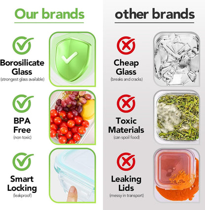 8 Pack Glass Meal Prep Containers with Lids, Glass Food Storage Containers with Snap Locking Lids, Airtight Lunch Containers for Microwave, Oven, Freezer and Dishwasher BPA Free (Green)