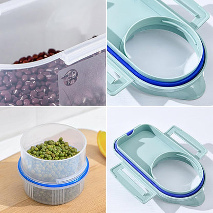 5.5lbs Clear Food Dispenser Container - Airtight Rice Storage Barrel With Handle And Dustproof Measuring Cup, Large Capacity Bin For Soybeans, Grains, Oats, Flour, Lentils, Pasta, Pet Food