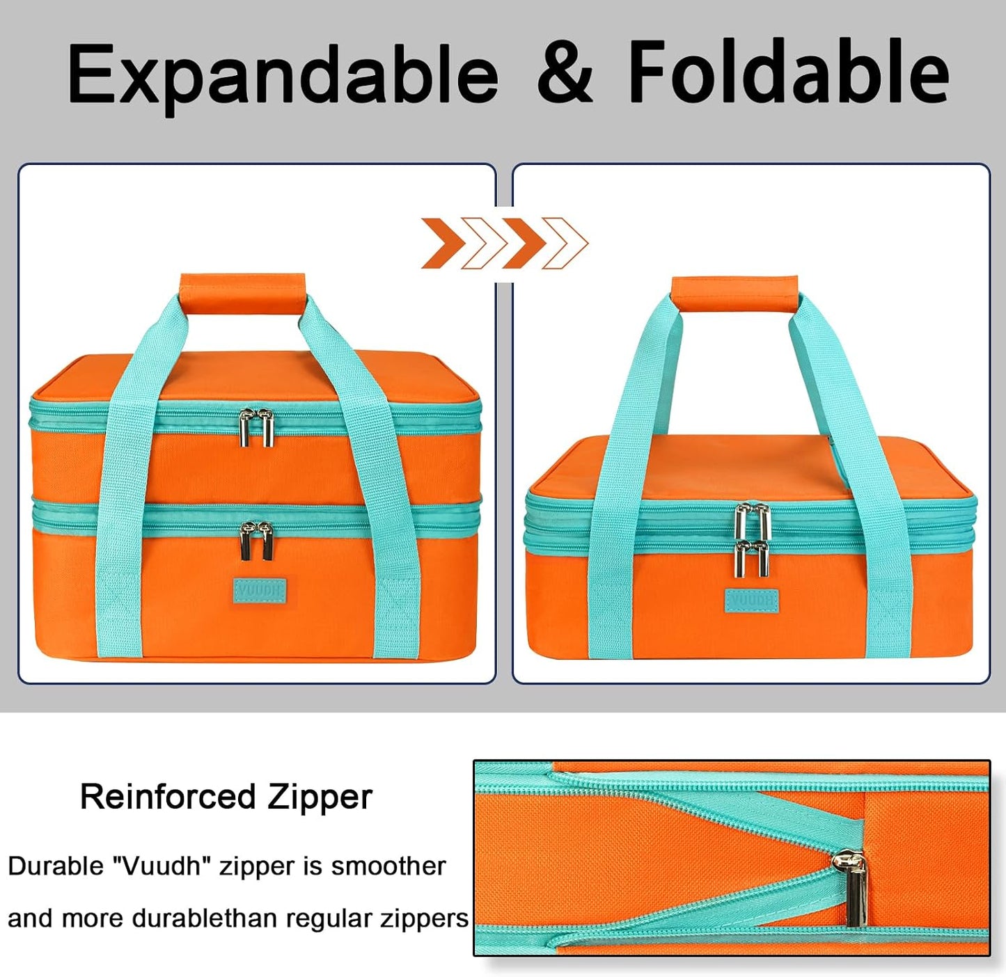 Expandable Casserole Carrier Bag - Double Decker Food Bag, Insulated Casserole Carrier for Hot or Cold Food, Lasagna Holder Tote for Picnics,Beaches,Traveling or Gifts