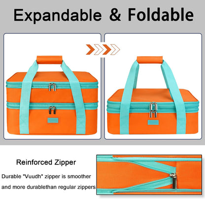 Expandable Casserole Carrier Bag - Double Decker Food Bag, Insulated Casserole Carrier for Hot or Cold Food, Lasagna Holder Tote for Picnics,Beaches,Traveling or Gifts