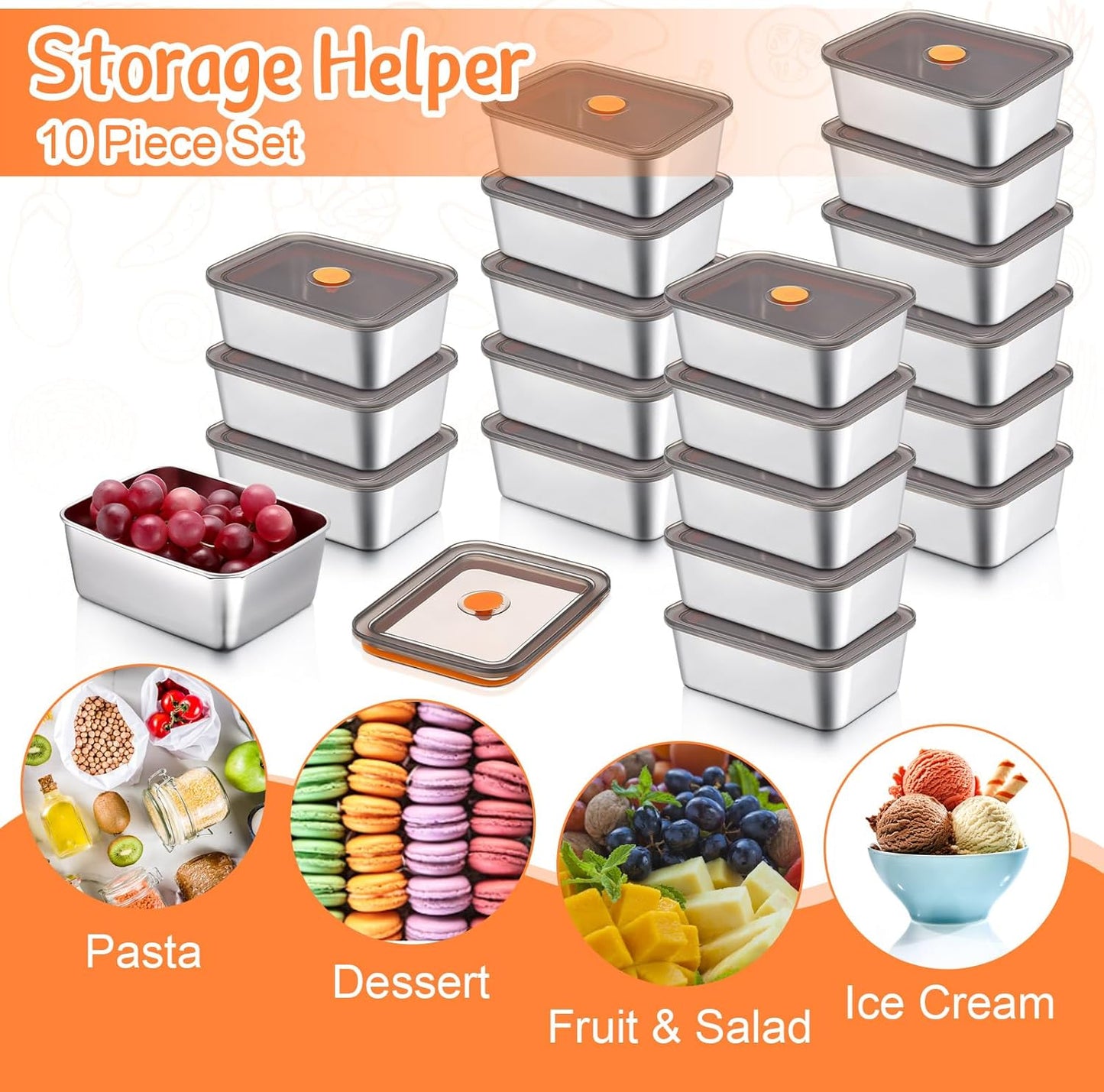 Layhit 10 Set Stainless Steel Food Containers with Lids Metal Marinating Snack Containers Box for Lunch, Leftovers, Dishwasher & Freezer Safe (18 oz)