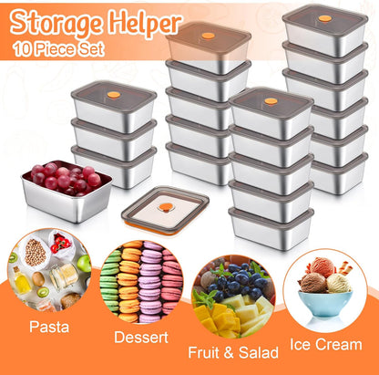 Layhit 10 Set Stainless Steel Food Containers with Lids Metal Marinating Snack Containers Box for Lunch, Leftovers, Dishwasher & Freezer Safe (18 oz)