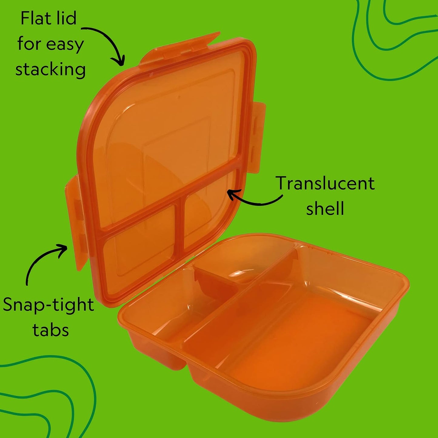 Large To-Go 3-Compartment Food Container, 9-3/8" X 9-3/8" X 2-1/2", Reusable, Microwave Safe, Smoke/Red