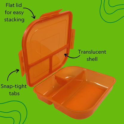 Large To-Go 3-Compartment Food Container, 9-3/8" X 9-3/8" X 2-1/2", Reusable, Microwave Safe, Smoke/Red