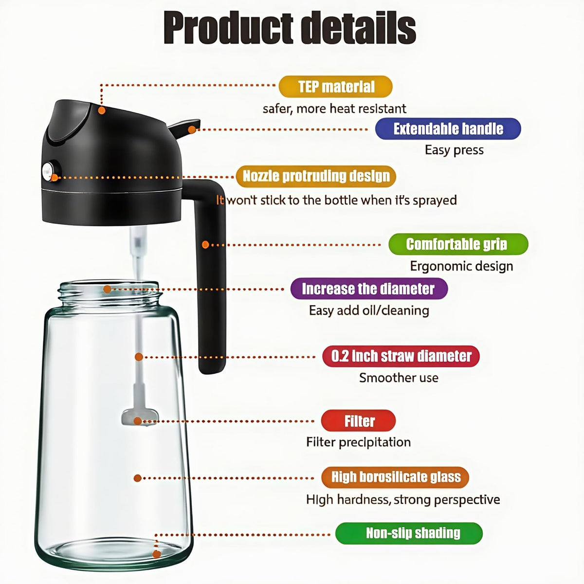 Olive Oil Sprayer for Cooking, 220ml Glass Oil Dispenser