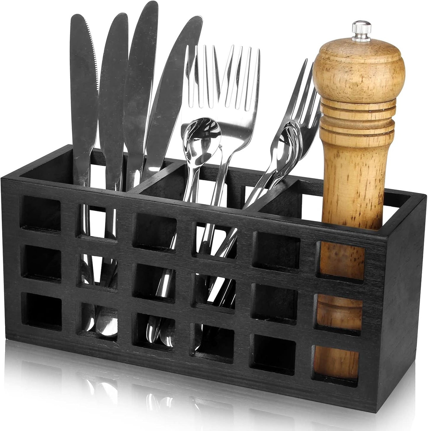 Farmhouse Wooden Silverware Utensil Caddy Cutlery Holder Small Acacia Wood Utensil Holders Organizer for Kitchen Count Party Fork Spoon Storage Organizer Table Silverware Holder Flatware Caddy Basket