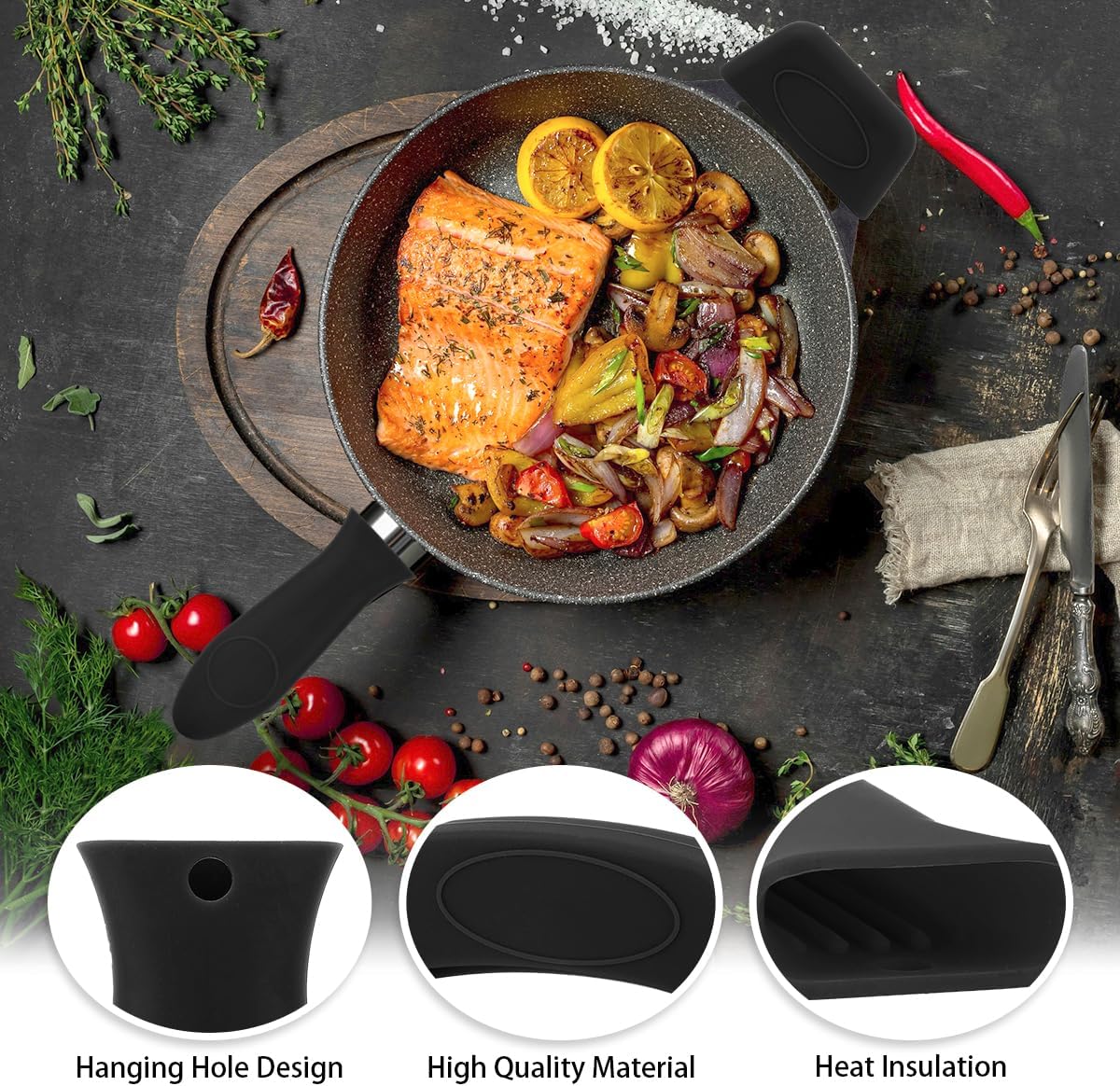 Cast Iron Handle Cover, 3 PCS Silicone Pot Holders Heat Resistant Cast Iron Skillet Handle Covers Silicone Hot Handle Holder for Frying Pans Skillet Cookware Griddles