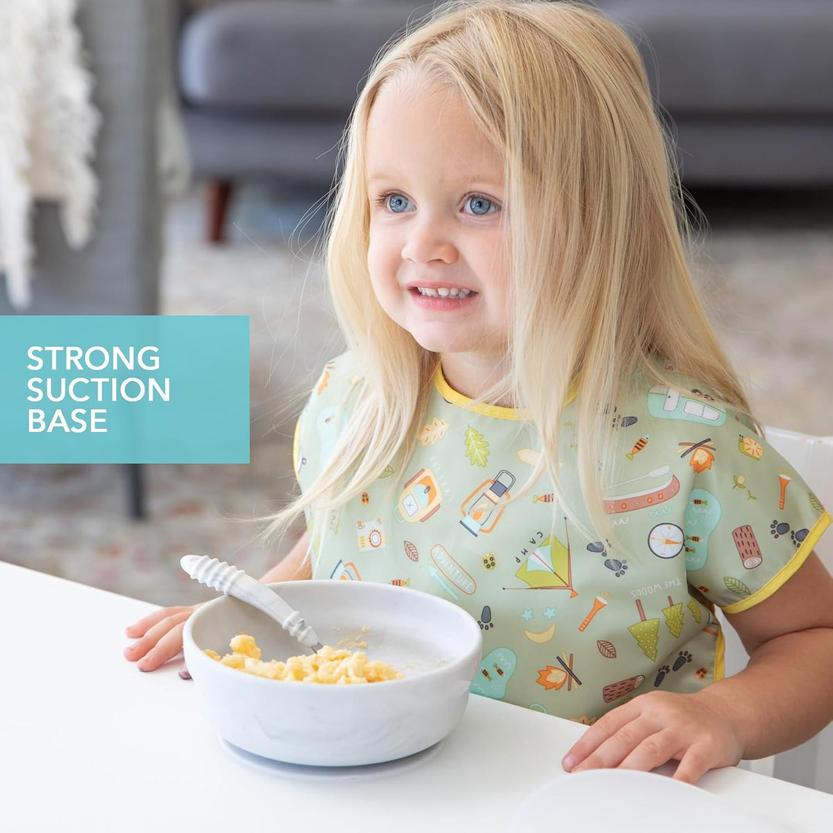 Bumkins Baby Bowl, Silicone Suction, for Babies, Toddlers and Kids, Baby Led Weaning, Feeding Essentials, Platinum Silicone, Non Skid Sticky Bottom, Supplies for Children Ages 6 Months Up, Gray