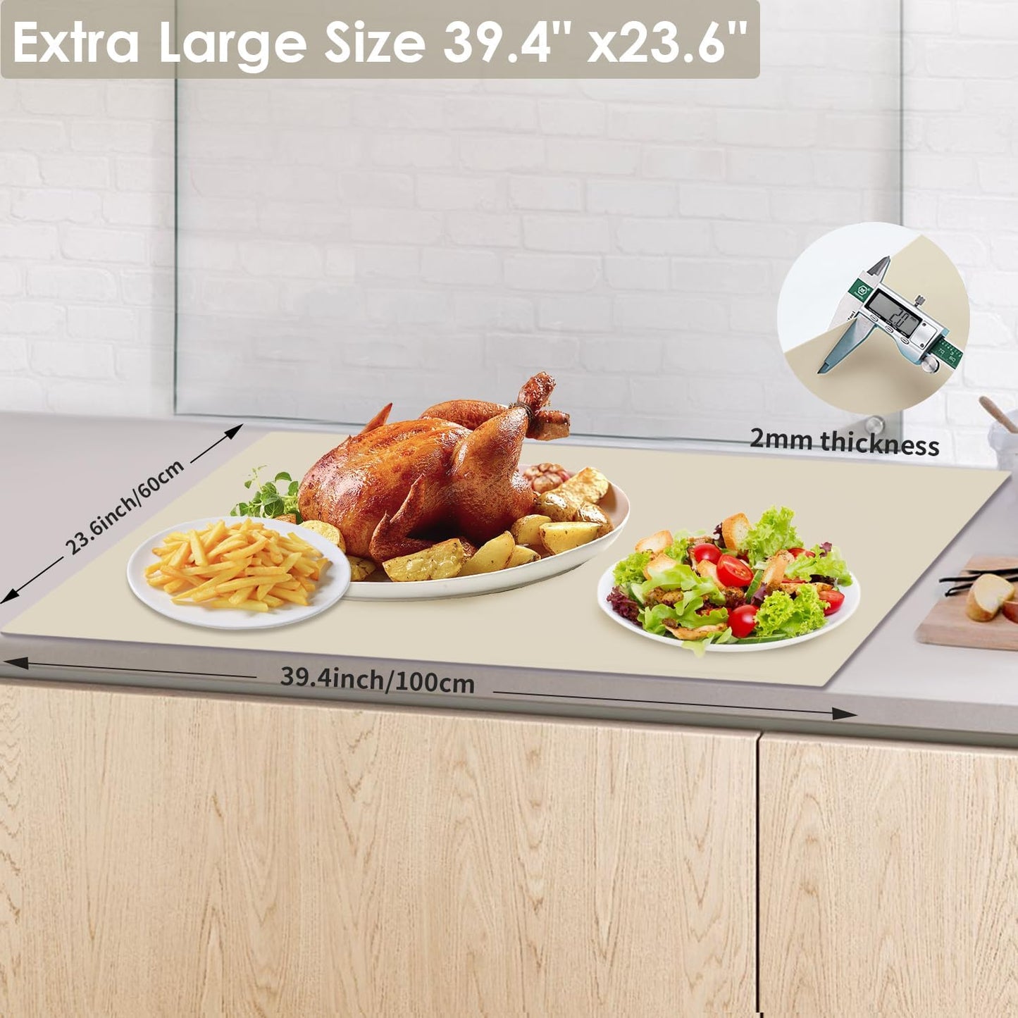 Extra Large Silicone Mat, 31.5x23.6 Inch Heat Resistant Mat for Kitchen Counter, Non Stick Silicone Baking Mat for Dough and Pastry, Thick Silicone placement Countertop Protector, Black countertop mat