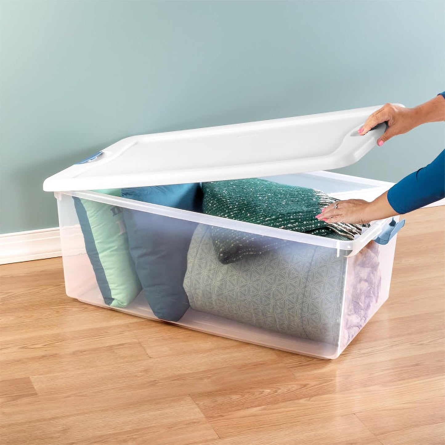 Sterilite 6-Pack Latching Box, Under Bed Storage Bins with Lids, Clear Plastic, 25 Quart - Heavy-Duty Organizing Containers for Closet, Bathroom, and Office