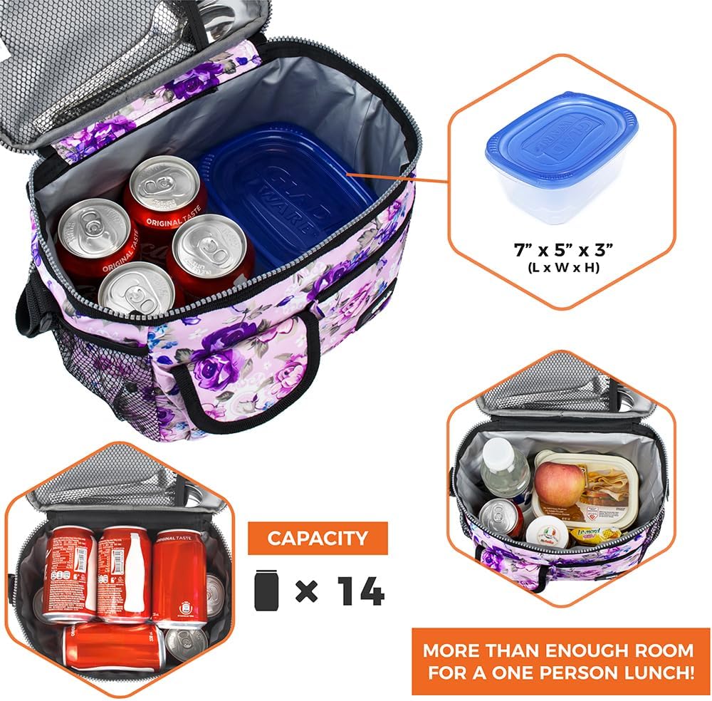 opux Insulated Lunch Bag for Men Women, Leakproof Black Lunch Box for Work, Portable Soft Lunch Cooler Bag with Shoulder Strap, Adult Lunchbox Lunch Pail for Kid Boy Girl School, 14 Can/8L