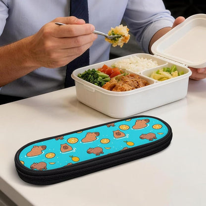 Travel Cutlery Set with Case for Kids Portable Utensil Case Reusable Silverware Pouch for School Travel Lunch Capybara Flower
