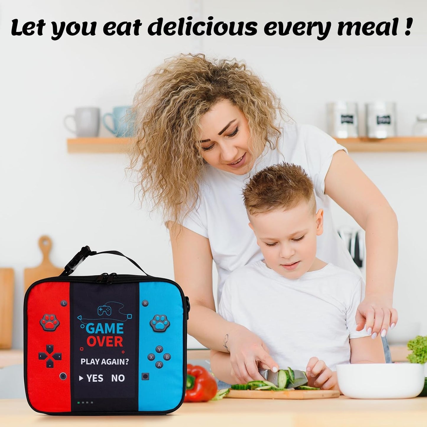 Game Console Insulated Lunch Bag lonchera for Teen Boy Kid Gamer Lunch Box Bento Reusable Large Capacity Portable Waterproof Leakproof with name tag to School Office Picnic (1PCS Lunch Bag)