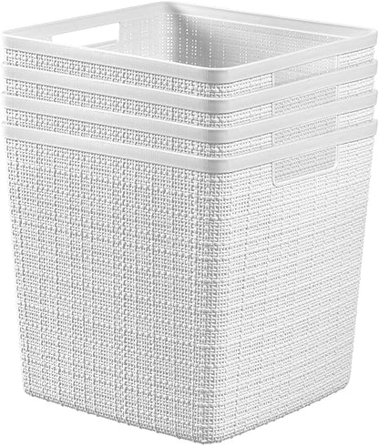 Curver Set of 4 Large 18L Easy Access Jute Decorative Plastic Organization and Storage Baskets - Perfect Bins for Home Office, Closet Shelves, Kitchen Pantry and All Bedroom Essentials, Black
