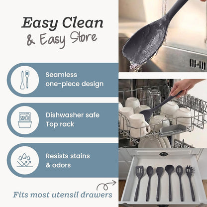 Starpack Like a Boss XL Silicone Cooking Utensils Set (6-Piece, 13.5") - LFGB Certified, 600°F Heat Resistant, BPA-Free - Heavy-Duty Steel Core, Dishwasher Safe - for Nonstick Cookware, Sage Green