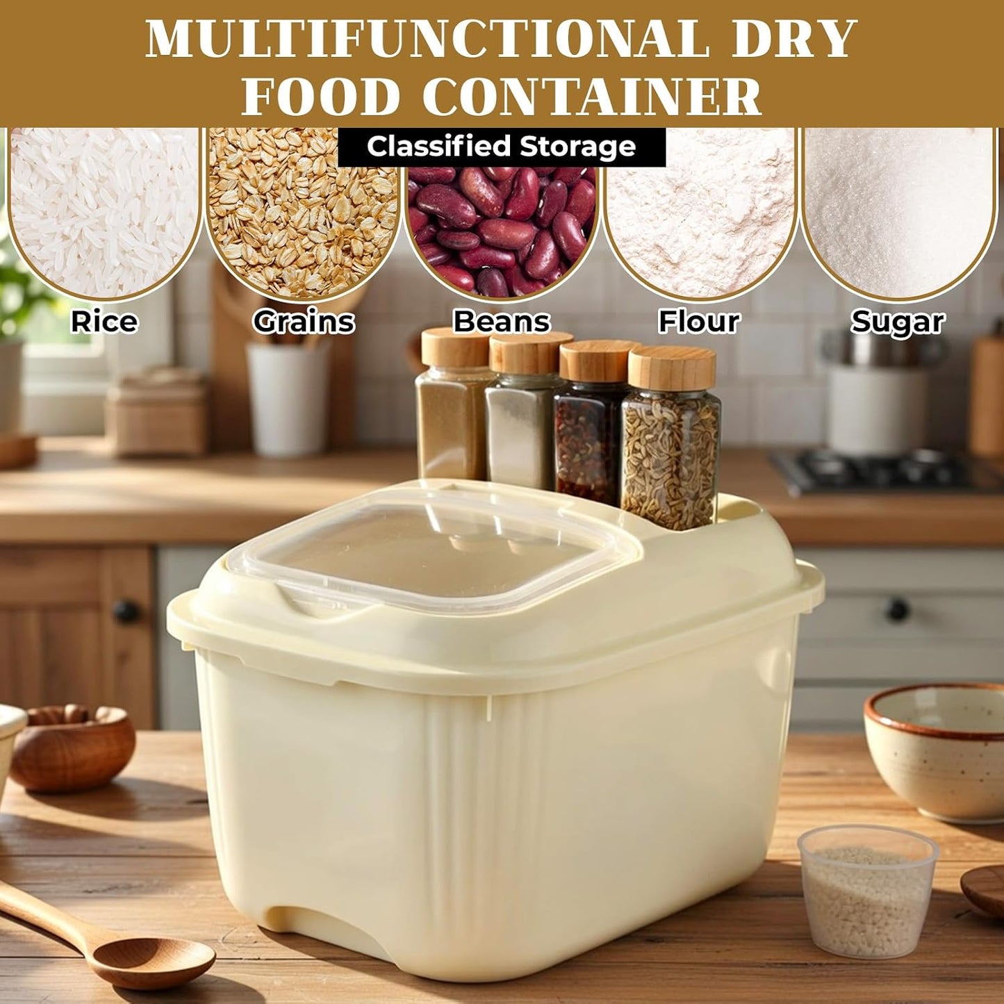 Blushtier 4 Pack Sugar Storage Containers Flour Bin with Wheels Large Pet Dog Food Storage Boxes Measuring Cup Sealed Transparent Flip Lid Portable Household Rice Container Set(20 Lbs)