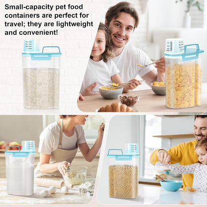 LEAWALK Airtight Rice Storage Container, 3-5Lbs Cereal Dry Food Flour Bin, Pet Dog Cat Food Dispenser with Measuring Cup, BPA Free Plastic Kitchen and Pantry Organization Bin for Sugar-Clear Grey