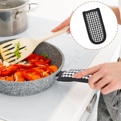 4 Pieces Hot Handle Covers Heat Resistant Pot Sleeve Grip Cotton Cast Iron Skillet Handle Covers Non-Slip Machine Washable Handle Mitts for Baking Cooking BBQ Kitchen Cookwares