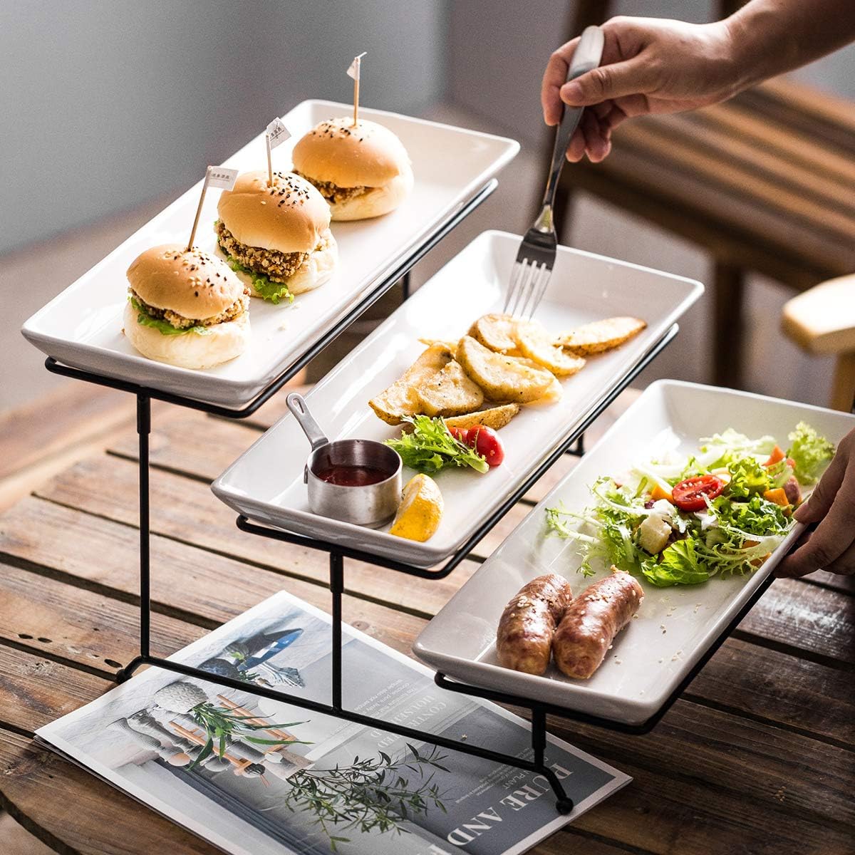 YHOSSEUN 3 Tier Serving Tray for Party, Tiered Serving Platters and Trays, 14 Inch Tiered Tray Stand, Dessert Stand, Serving Stand, Dessert Table Display Set with Collapsible Sturdier Metal Rack