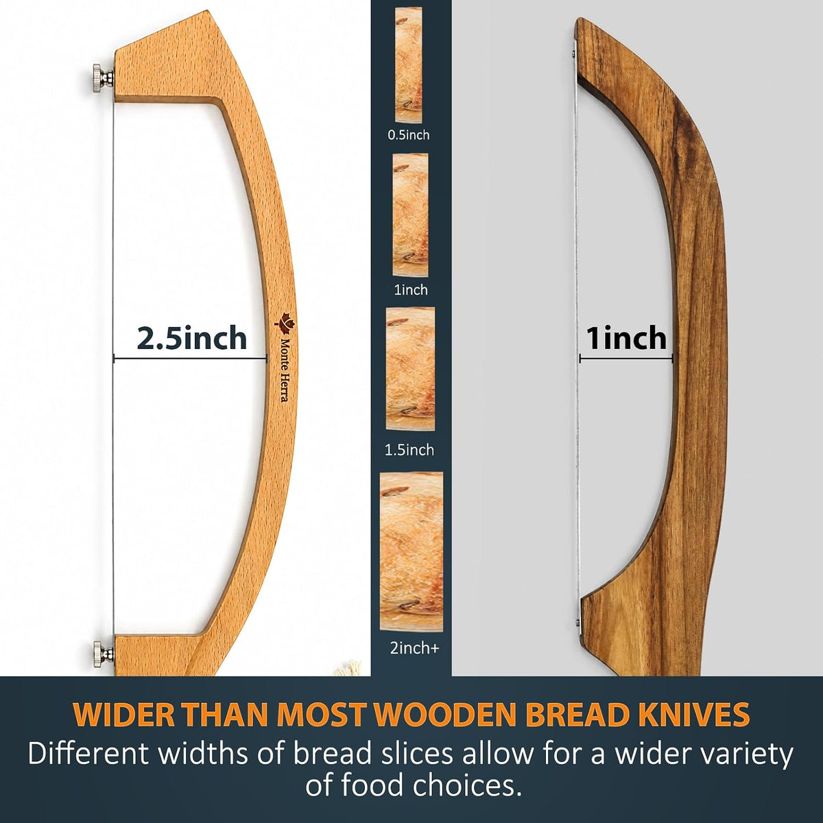 Adjustable Bread Knife for Homemade Bread with 1/2" and 1" Thickness Guides