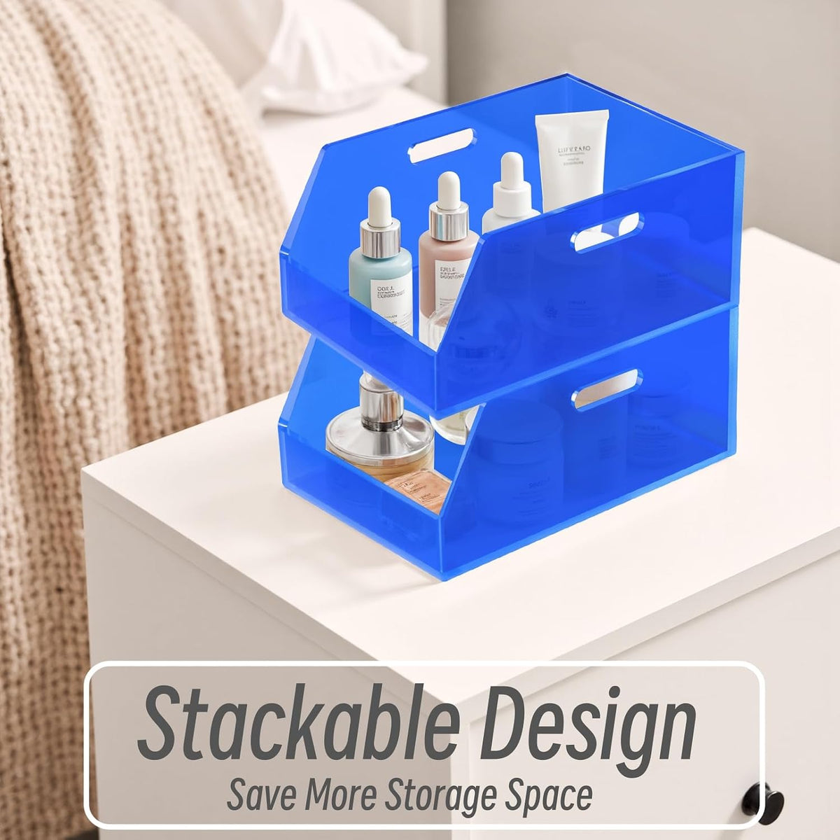 Gelite Stackable Storage Bins Open Front Clear Organizer Bins with Handles Acrylic Storage Container for Pantry Kitchen Cabinet Bathroom Closet Office Organization, 11.4x7.5x5.1''