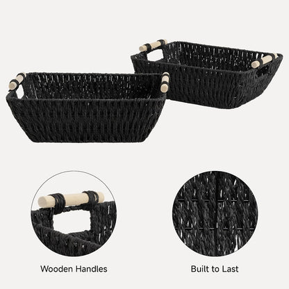 StorageWorks Hand-Woven Storage Baskets with Wooden Handles, Water Hyacinth Wicker Baskets for Organizing, 2 Pack