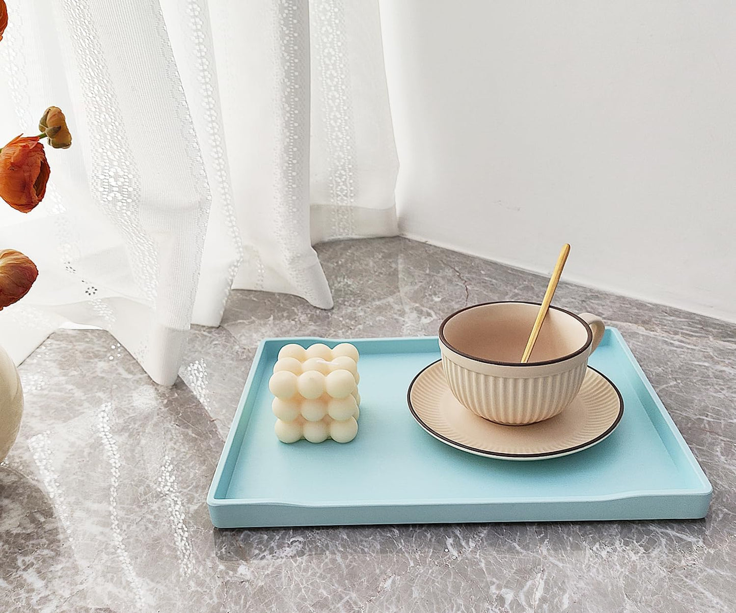 White Serving Tray (13.5 x 9.6 inch) for Serving Accessory, Elegant & Stackable Plastic Tray for Spa, Coffee, Drinks, Tea, Bar, Party, Seasoning, Perfume and Display Use.