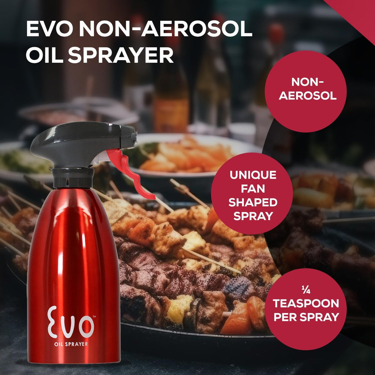 Evo Oil Sprayer 18/8 Stainless Steel, Non-Aerosol for Olive, Cooking Oils, and Vinegars, Silver, 16-Ounce Capacity